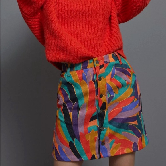 ❤️FARM RIO ANTHROPOLOGIE KIKI MINI CORDUROY SKIRT S - Picture 2 of 7